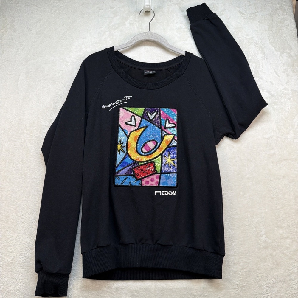 Romero Britto Freddy Sweatshirt Womens M Pop Art Graphic Crewneck Limited‎